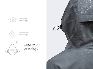 Durch die RAINPROOF technology lassen sich der Kragen und die Kapuze unabhängig voneinander verstellen.